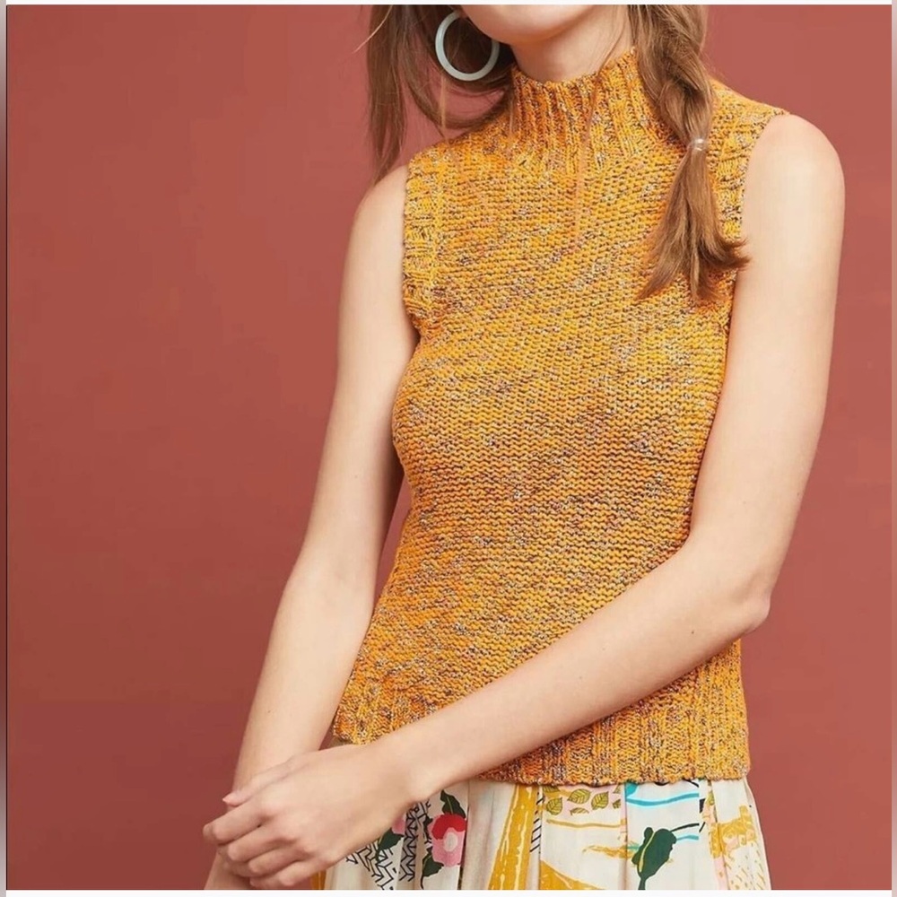 Anthropologie Yellow Tweed Mock Neck Sleeveless Tank